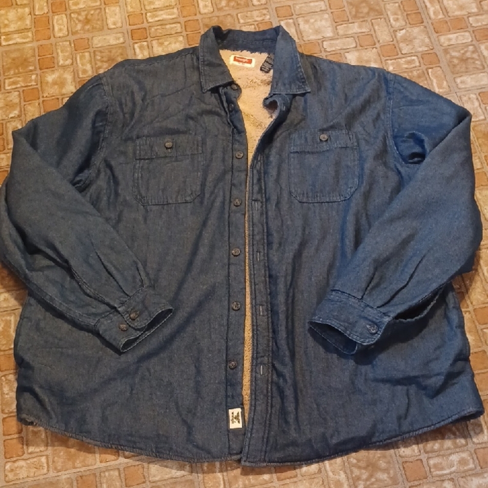 Wrangler Indigo Denim Shirt Jacket Fleece Lined 2xlarge